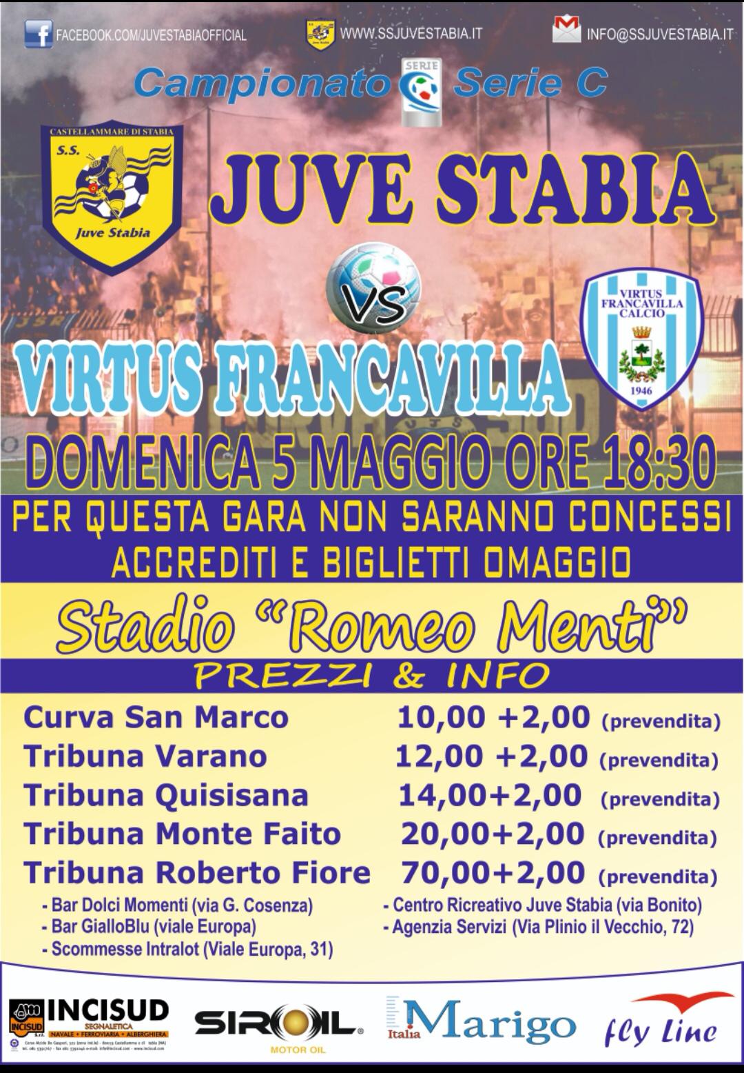 Juve Stabia partita la prevendita per la gara contro la Virtus Francavilla 