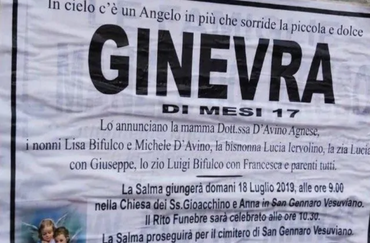 San Gennaro Vesuviano: oggi i funerali della piccola Ginevra