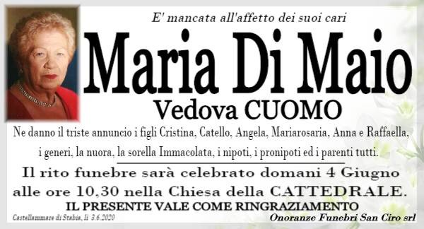 Castellammare, l'addio a Maria Di Maio