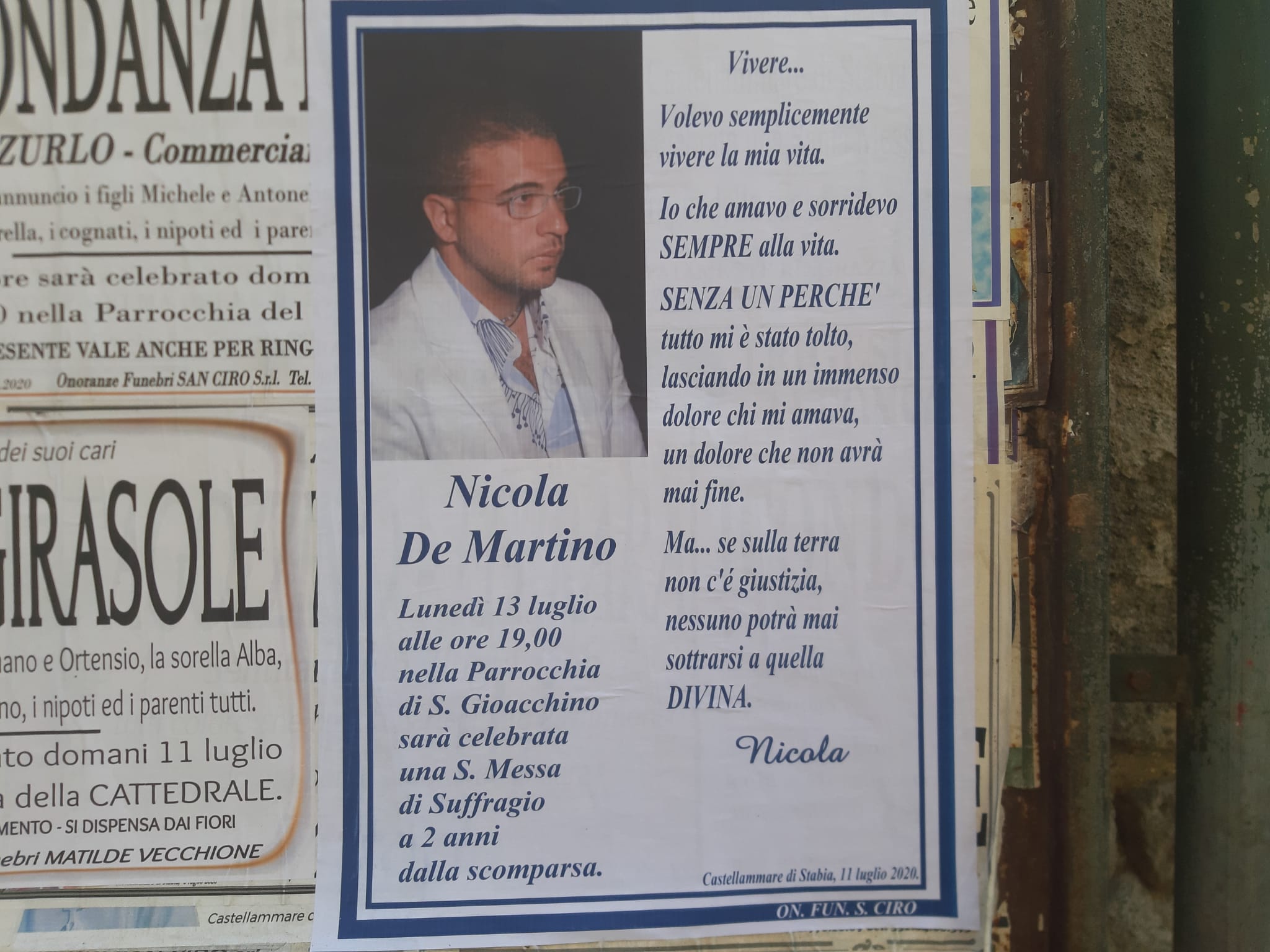 Castellammare, Nicola morto due anni fa: 'Sulla terra non c'è giustizia'