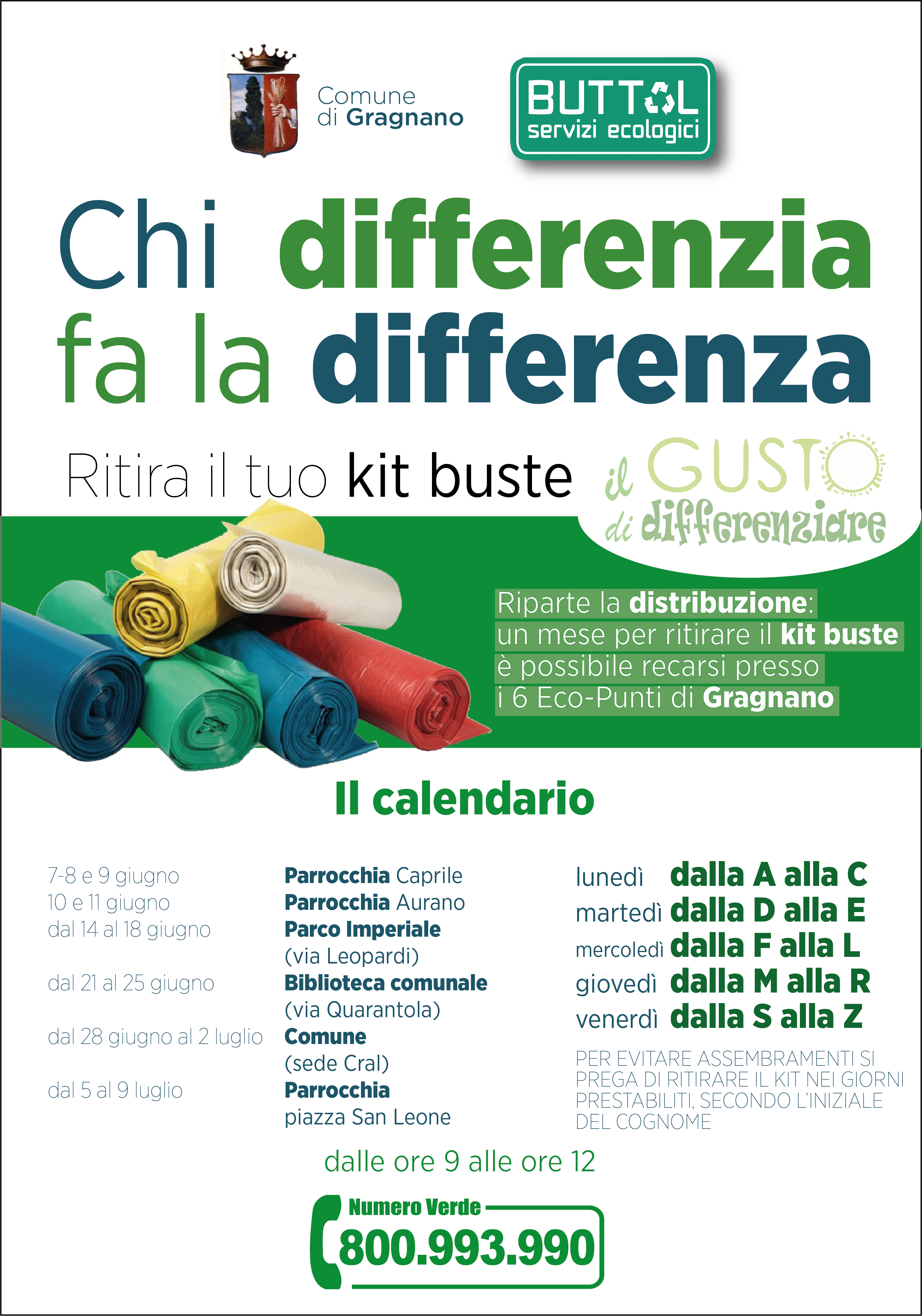 Gragnano, il kit della raccolta differenziata in ogni quartiere 