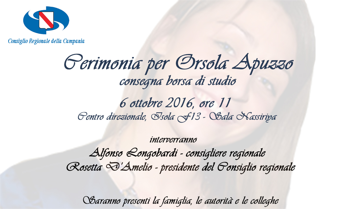 La Regione ricorda Orsola Apuzzo. Una targa e una borsa di studio consegnate alla famiglia