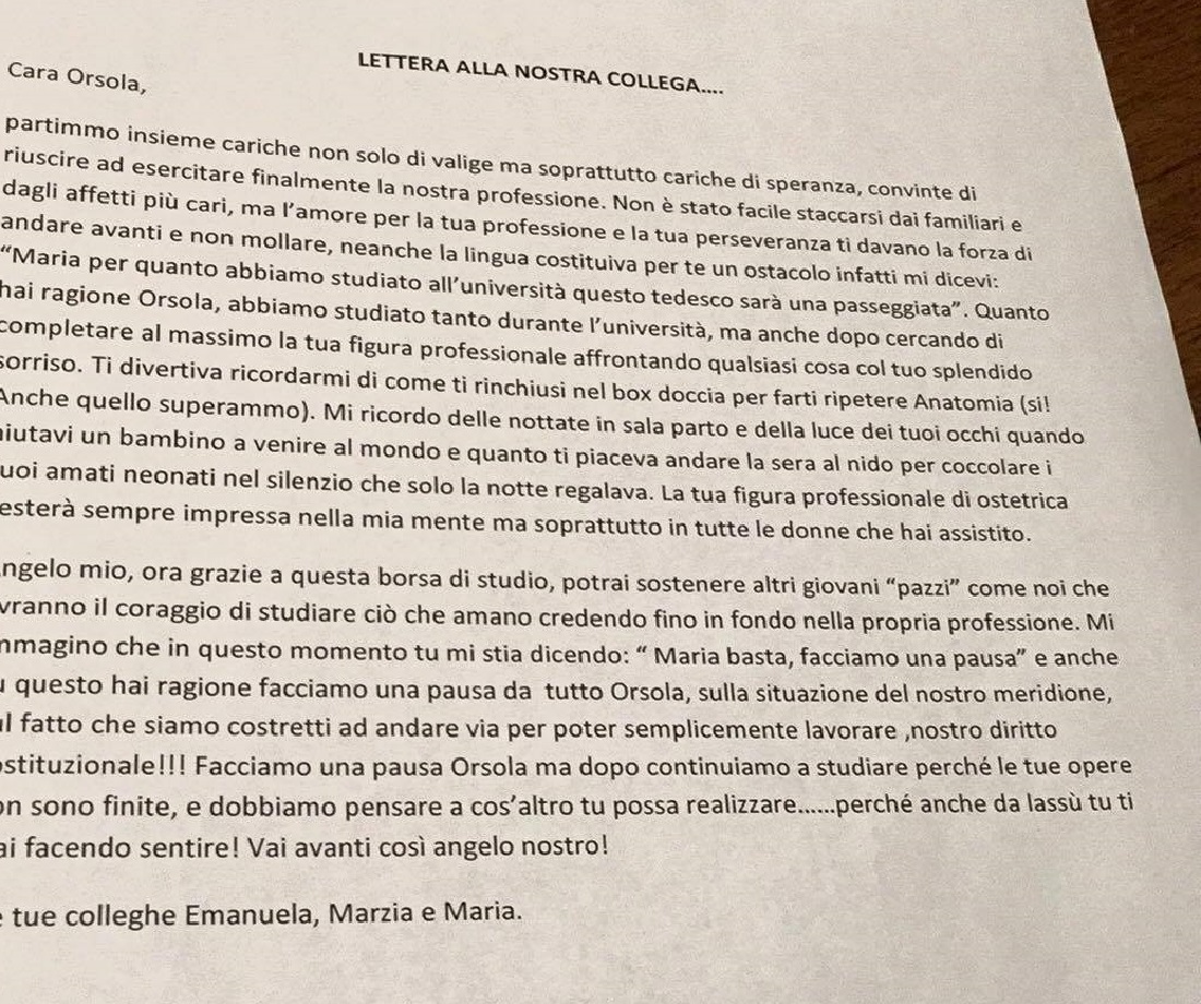ESCLUSIVO. La lettera delle colleghe ad Orsola. 