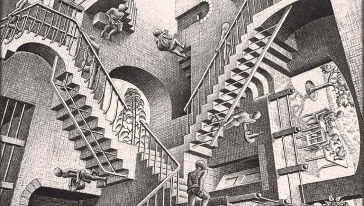 Relatività di Escher, l'ispirazione da uno scorcio della costiera amalfitana 
