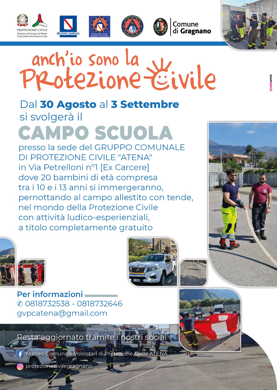 Gragnano, campo scuola con la Protezione civile: al via le domande 