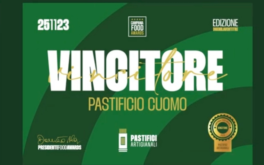 Gragnano, il pastificio Cuomo vince il premio Campania Arwards: 'Il migliore'