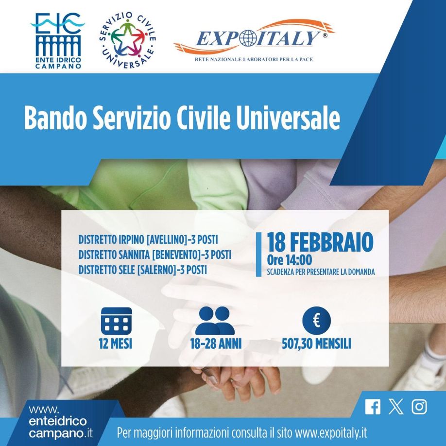 Campania, l'Ente idrico apre ai giovani: bando per il servizio civile 