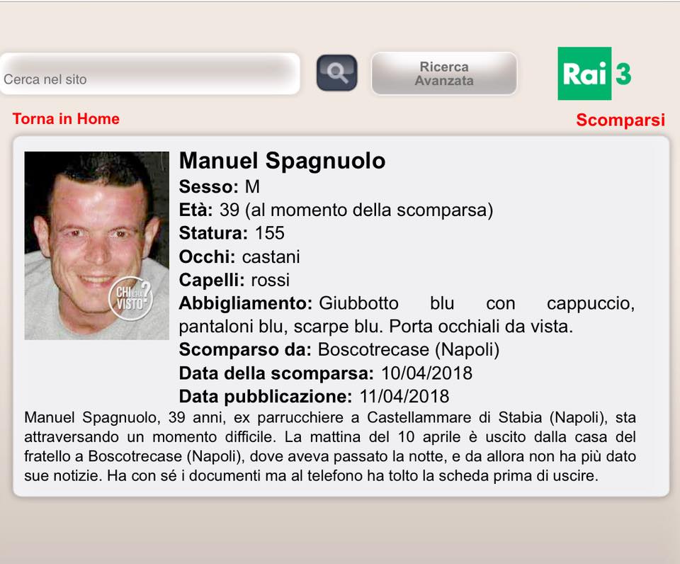 Scomparso ex parrucchiere di Castellammare, Manuel telefona alla moglie poi il nulla: 