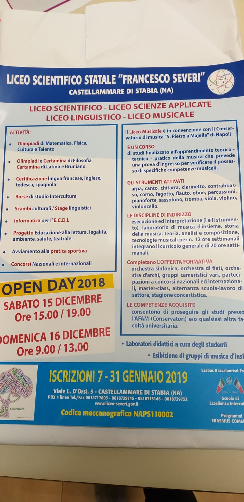 Castellammare, al Liceo Severi torna l'Open Day 