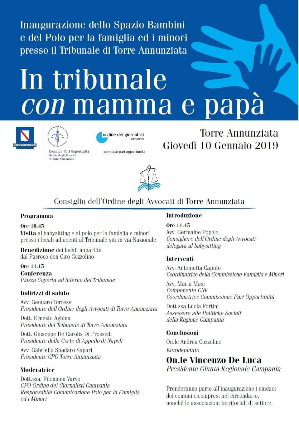 Tribunale di Torre Annunziata, arriva il babysitting e il polo per la famiglia 