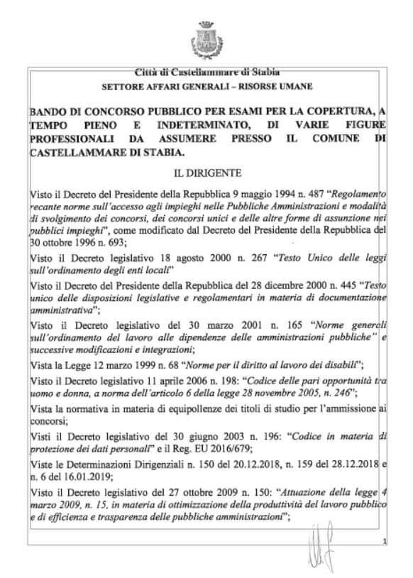Castellammare, 21 assunzioni al comune: ecco i requisiti e come partecipare 